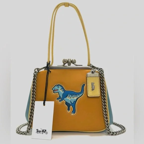 🦖 RARE Coach 1941 Rexy Dinosaur Kisslock Frame Bag in Glovetanned Leather - Picture 1 of 16